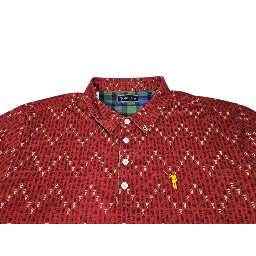 William Murray Polo Shirt Beer Glasses Pattern Men's XXL Red Golf Performance